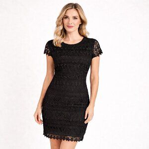 Francesca's‎ Dress Womens Medium Black Lace Sheath Short Sleeve Lined Back Zip